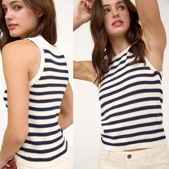 Workshop Studio Tops - Georgia Stripe Sweater Cropped Tank Top